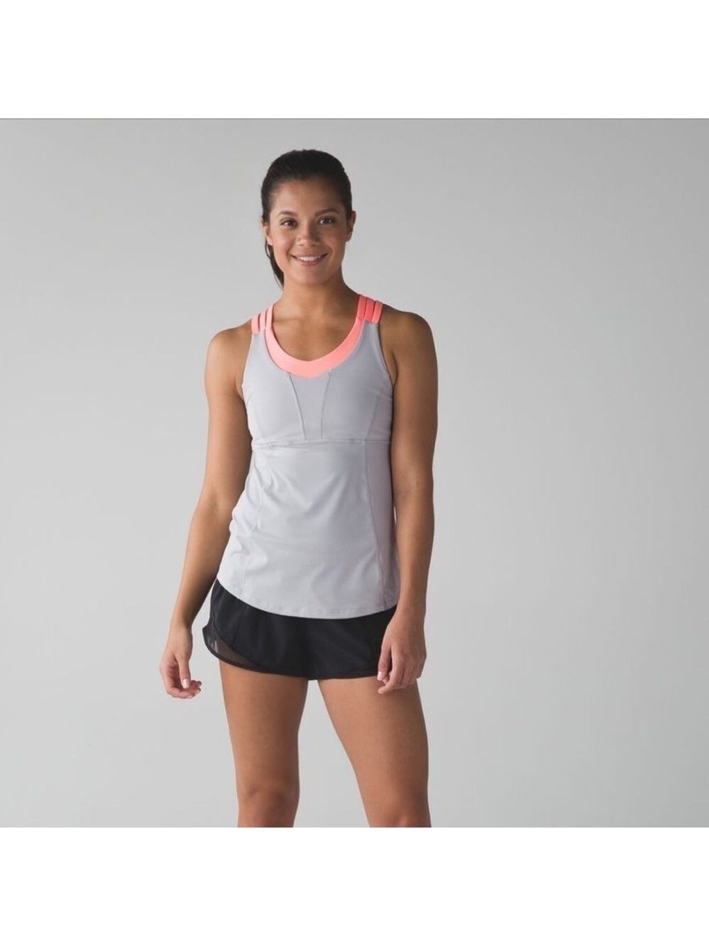 Lululemon Beat The Heat Tank- Seal Grey / Grapefruit EUC Sz4